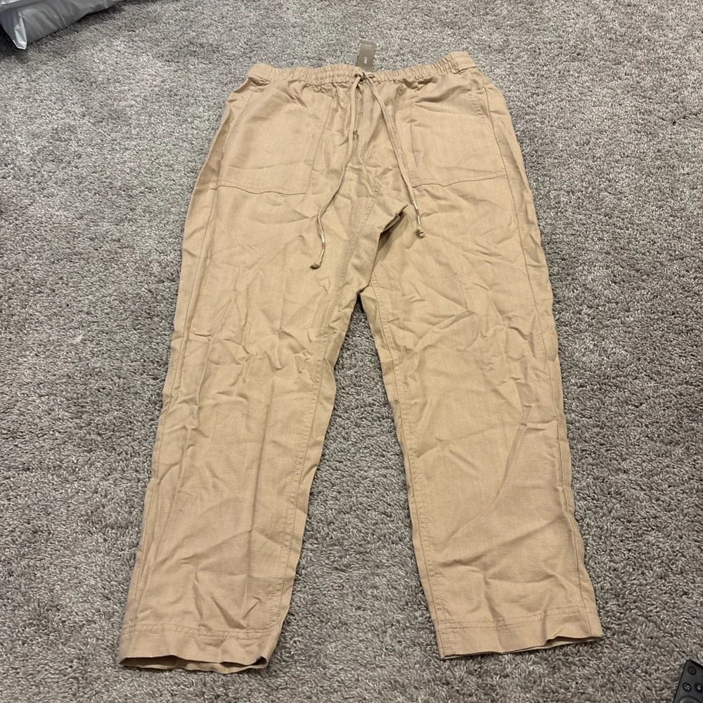 J.Crew Women MED NWT Pants Linen Pull On Coastal Grandma Beach Relaxed Lagenlook